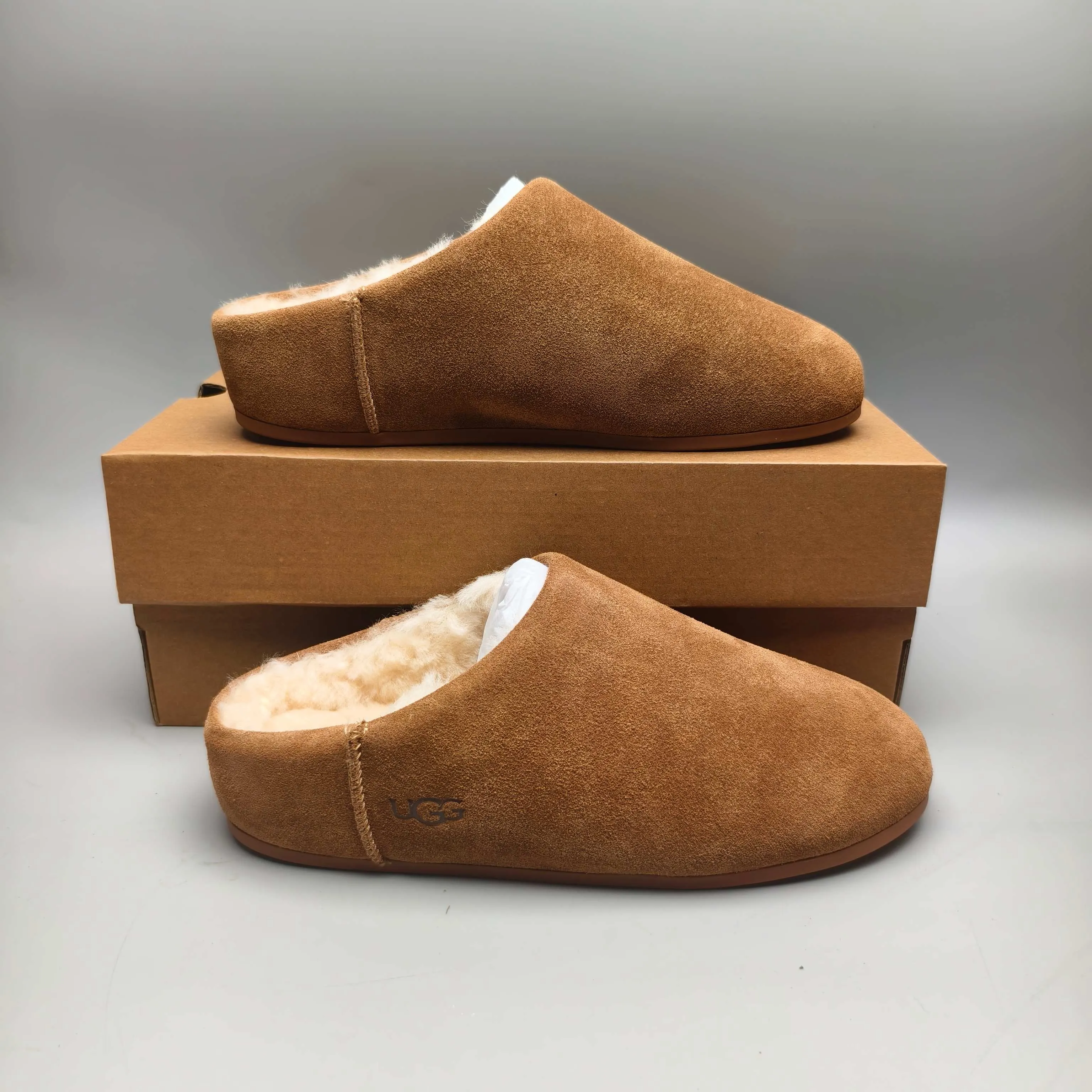 💰440 UGG sheepskin all-in-one snow boots 1390 home slip-on casual shoes Color: Maroon Black Sand Green Matching Size: 35-40